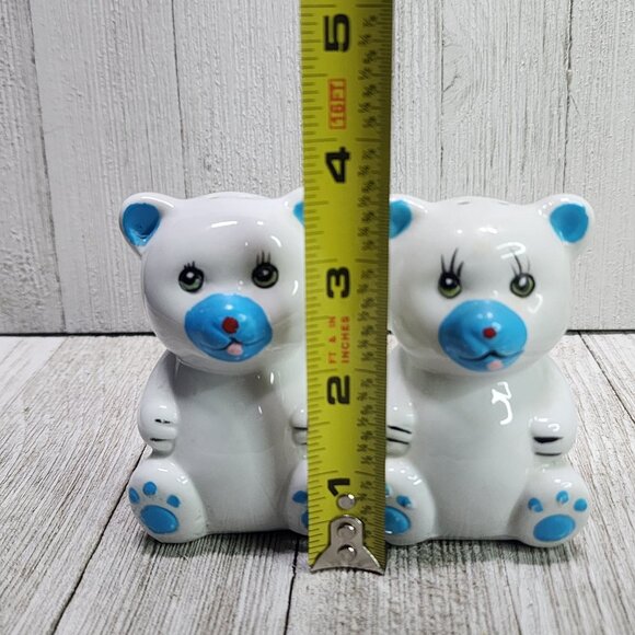 Vintage Loomco Salt and Pepper Shakers Teddy Bears Blue White 1992 - Picture 7 of 8